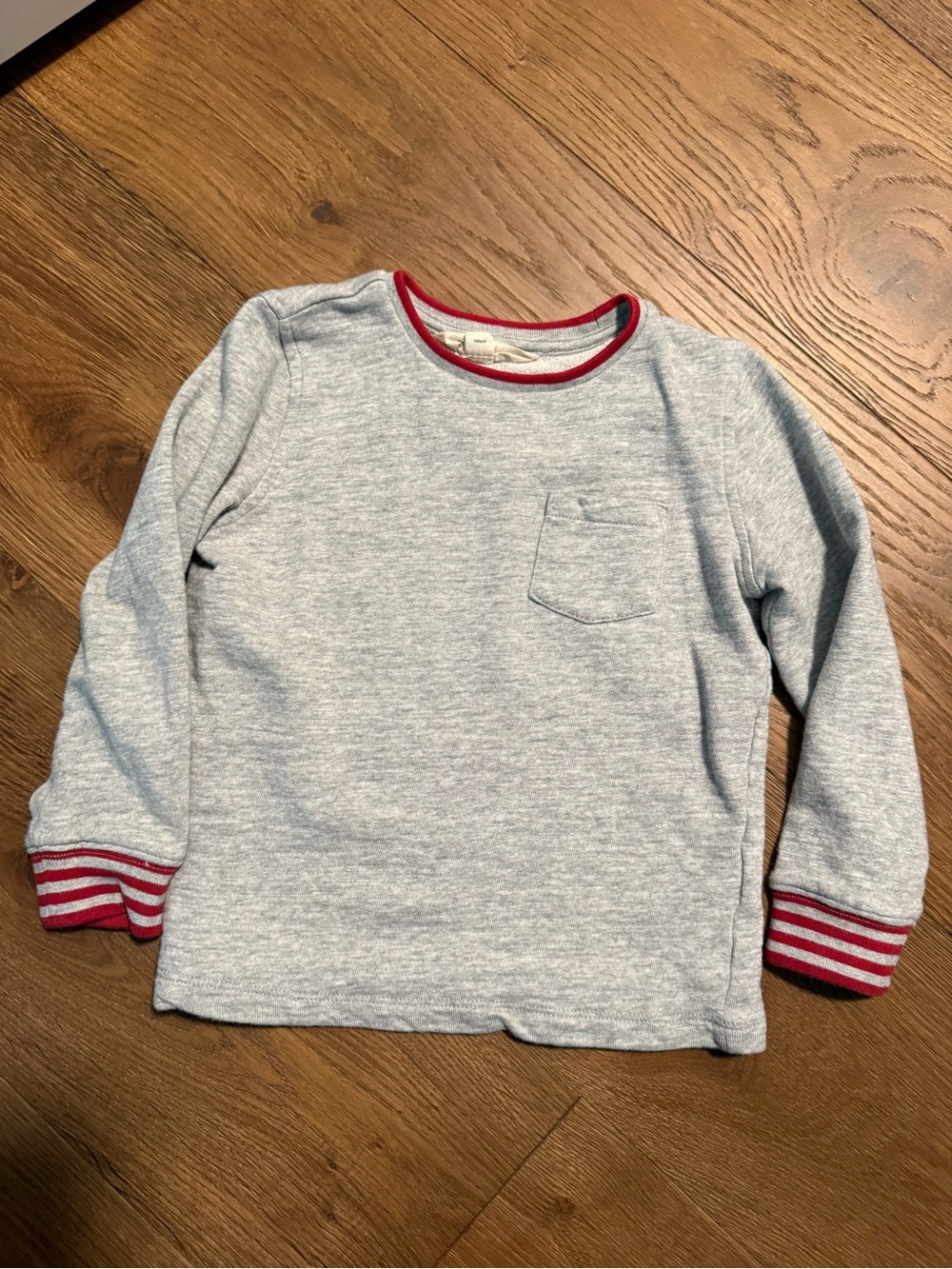 Mini Boden Heather Gray Long-Sleeve Pocket Tee with Red Trim